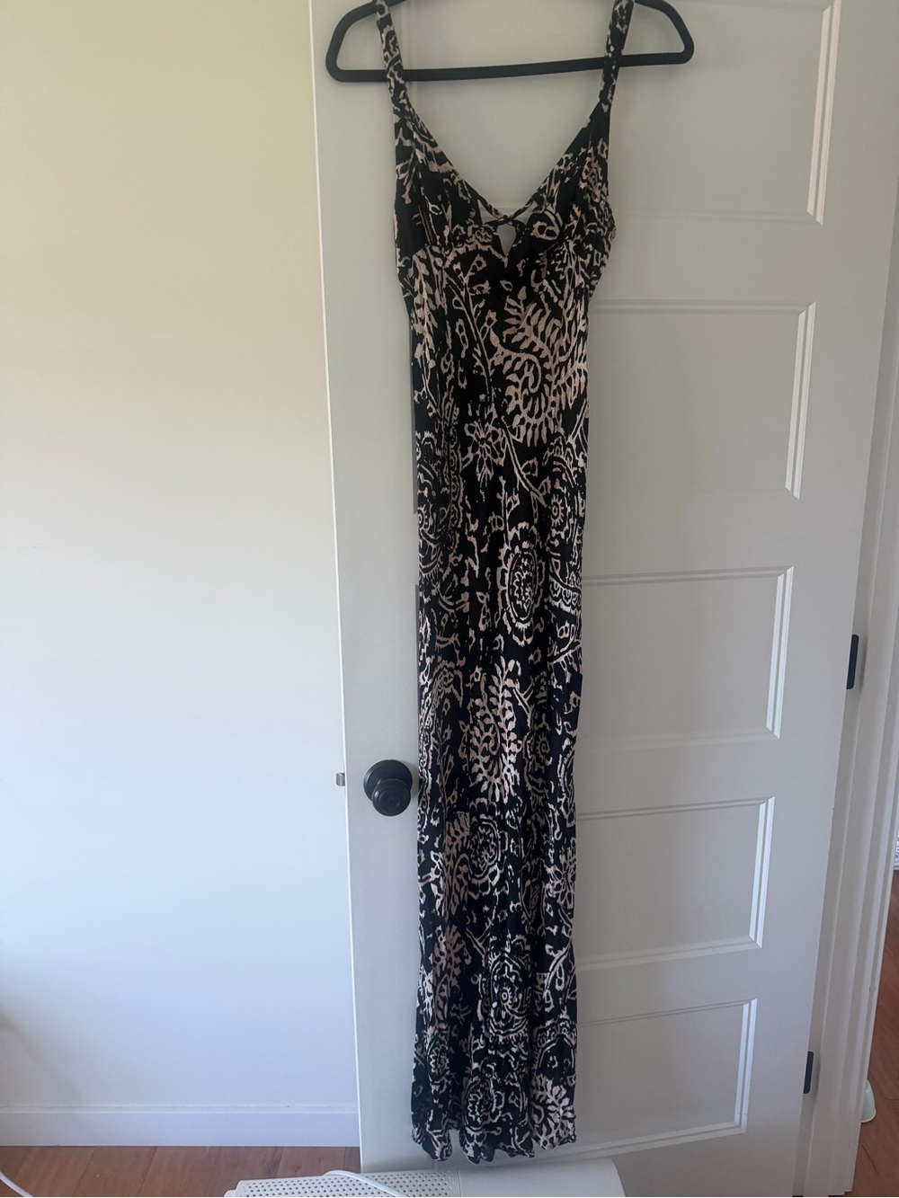 Black and Cream Patterned Maxi Dress with Adjustable Straps